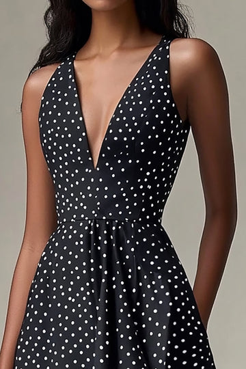 Black White Polka Dot A Line Short Graduation Dress